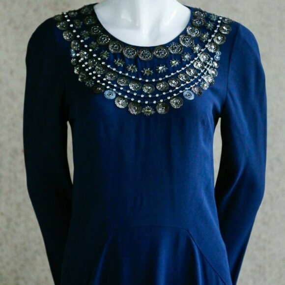 COPY -  Temperley London Navy Blue Embellished Fitted Knee Lenght Cocktail Dres… - Picture 5 of 10